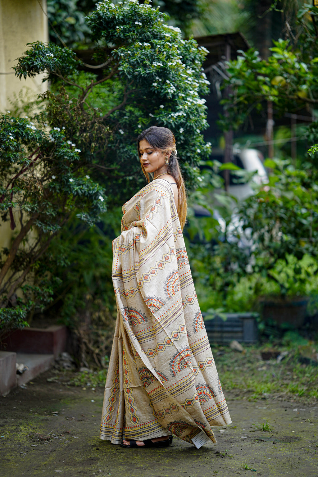 Ivory Tussar Silk Heritage Saree