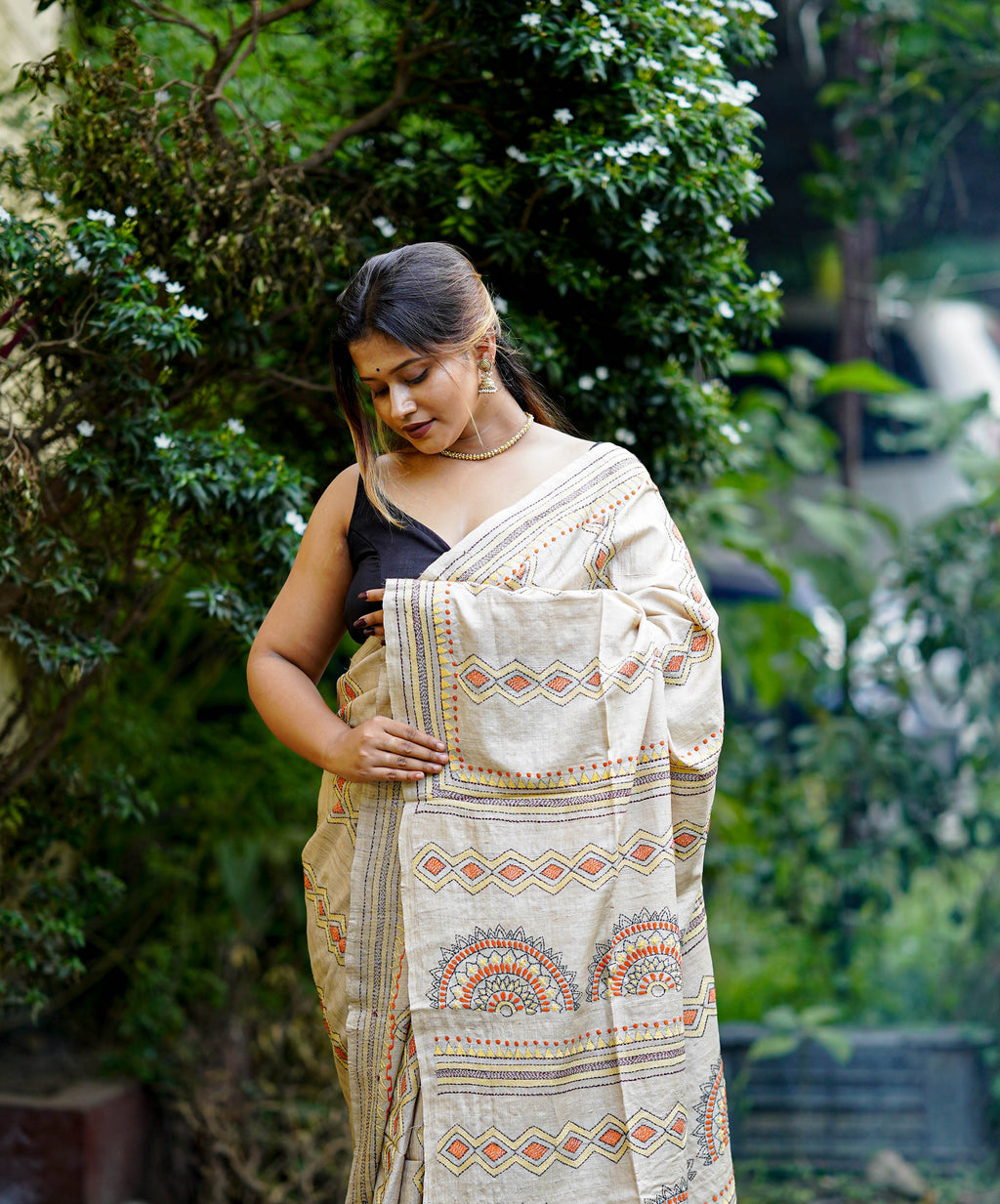 Ivory Tussar Silk Heritage Saree