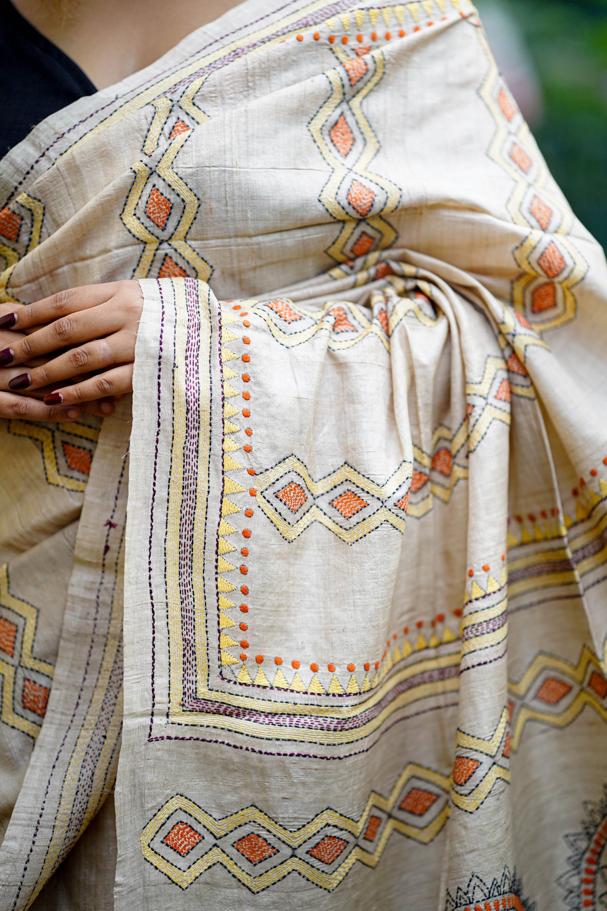 Ivory Tussar Silk Heritage Saree
