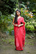 Crimson Bloom Floral Embellished Saree