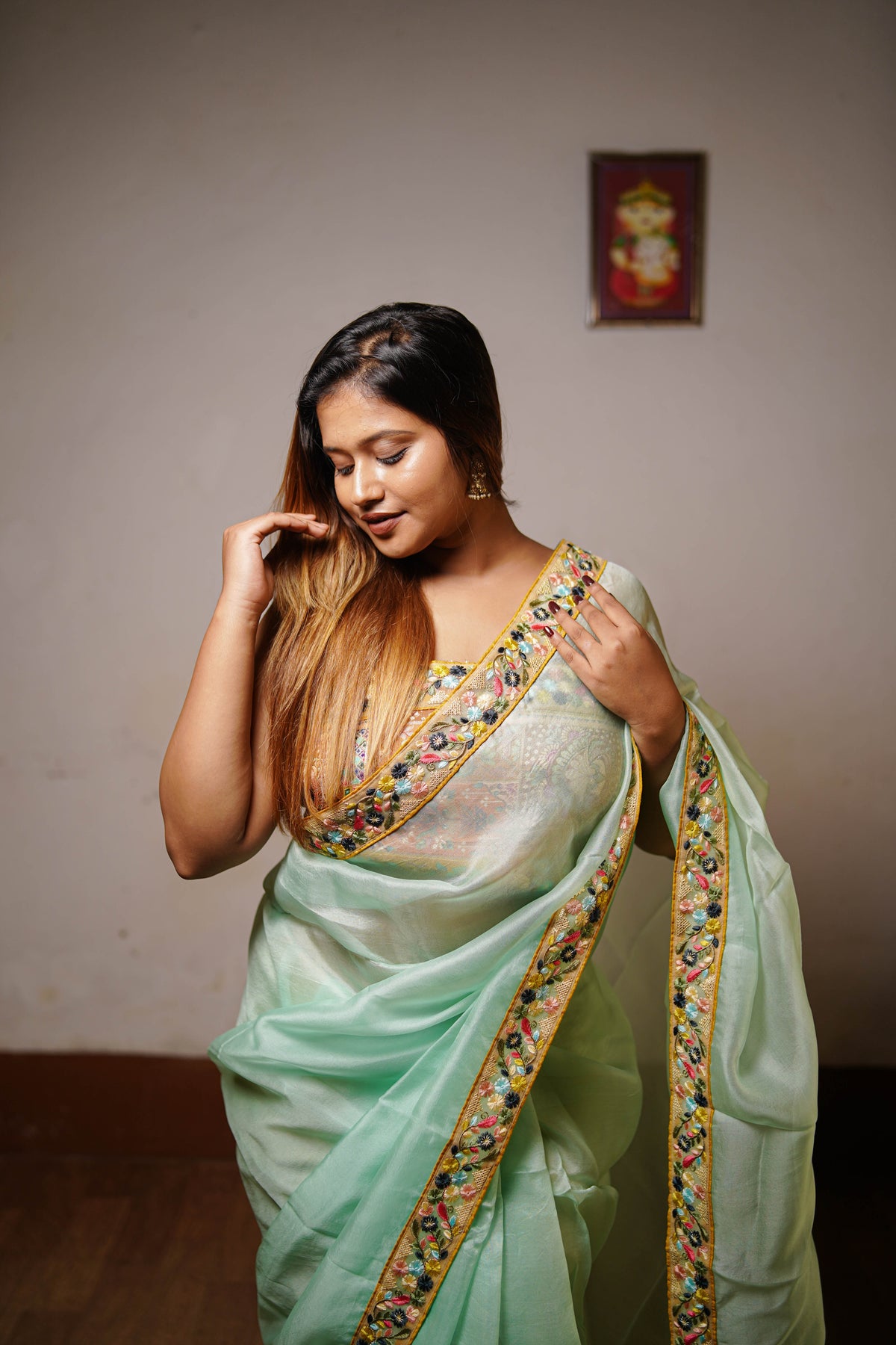 Celadon Bloom Embellished Saree