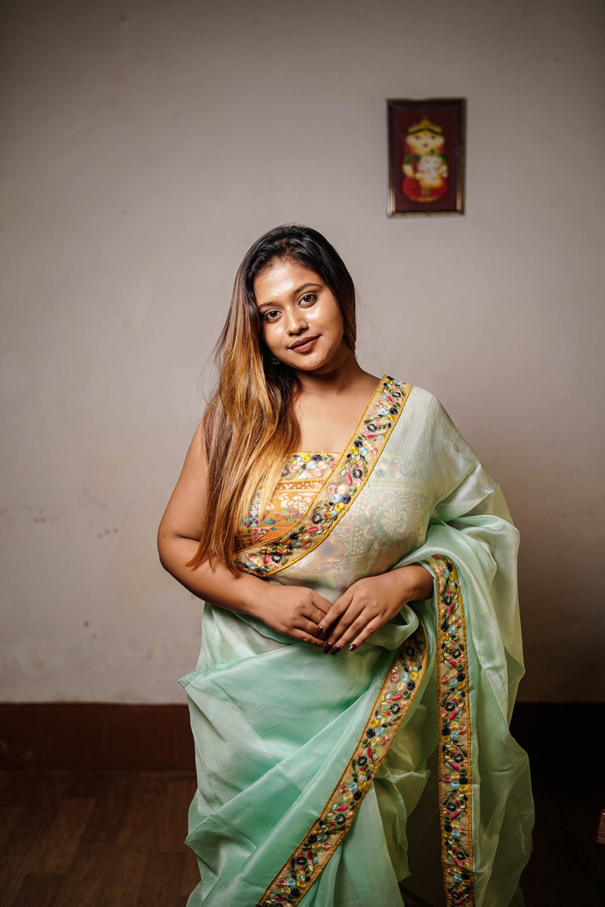 Celadon Bloom Embellished Saree