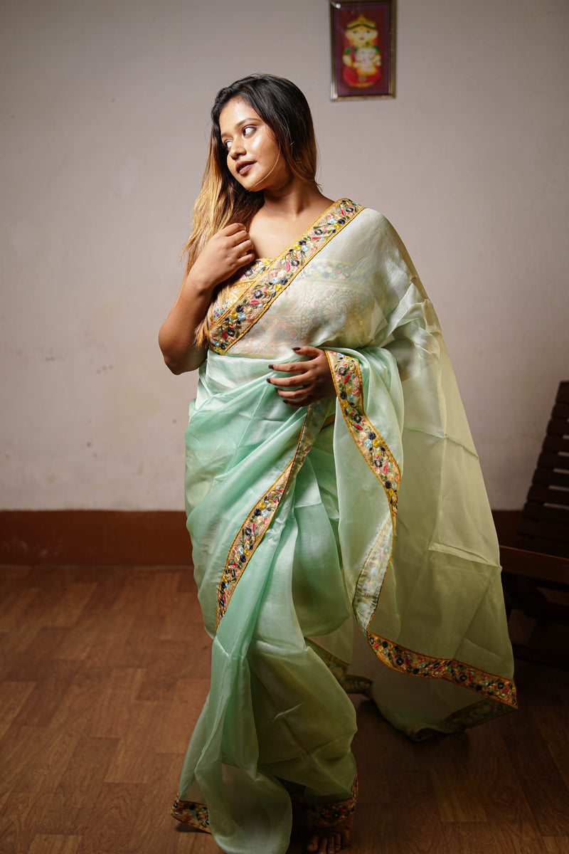 Celadon Bloom Embellished Saree