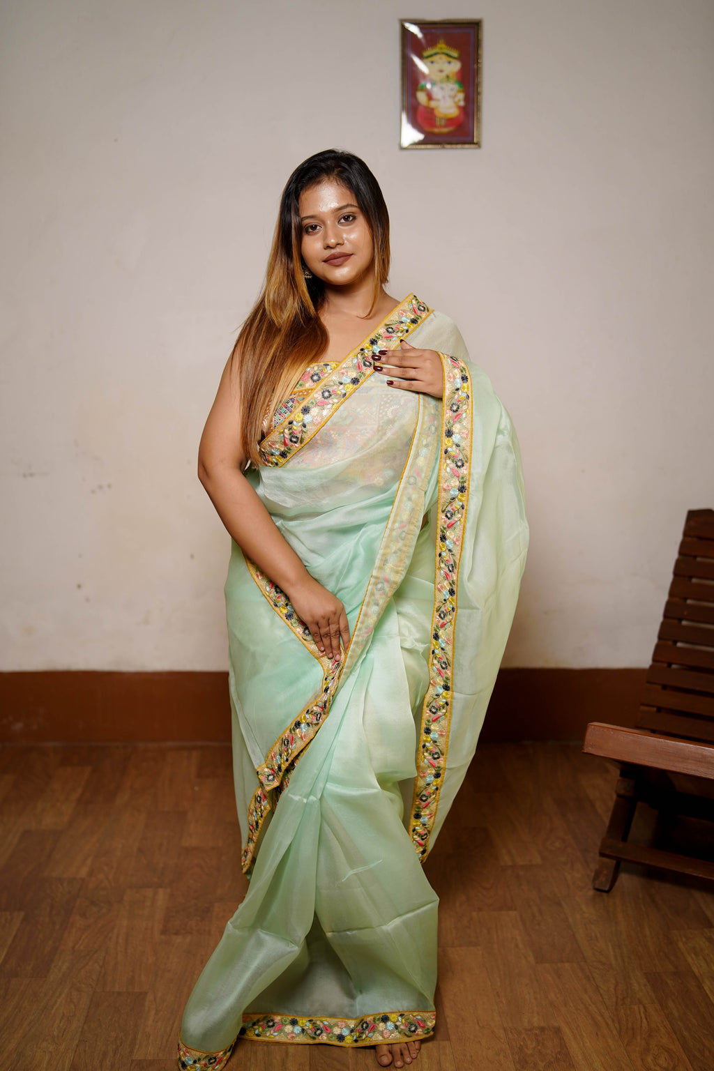 Celadon Bloom Embellished Saree