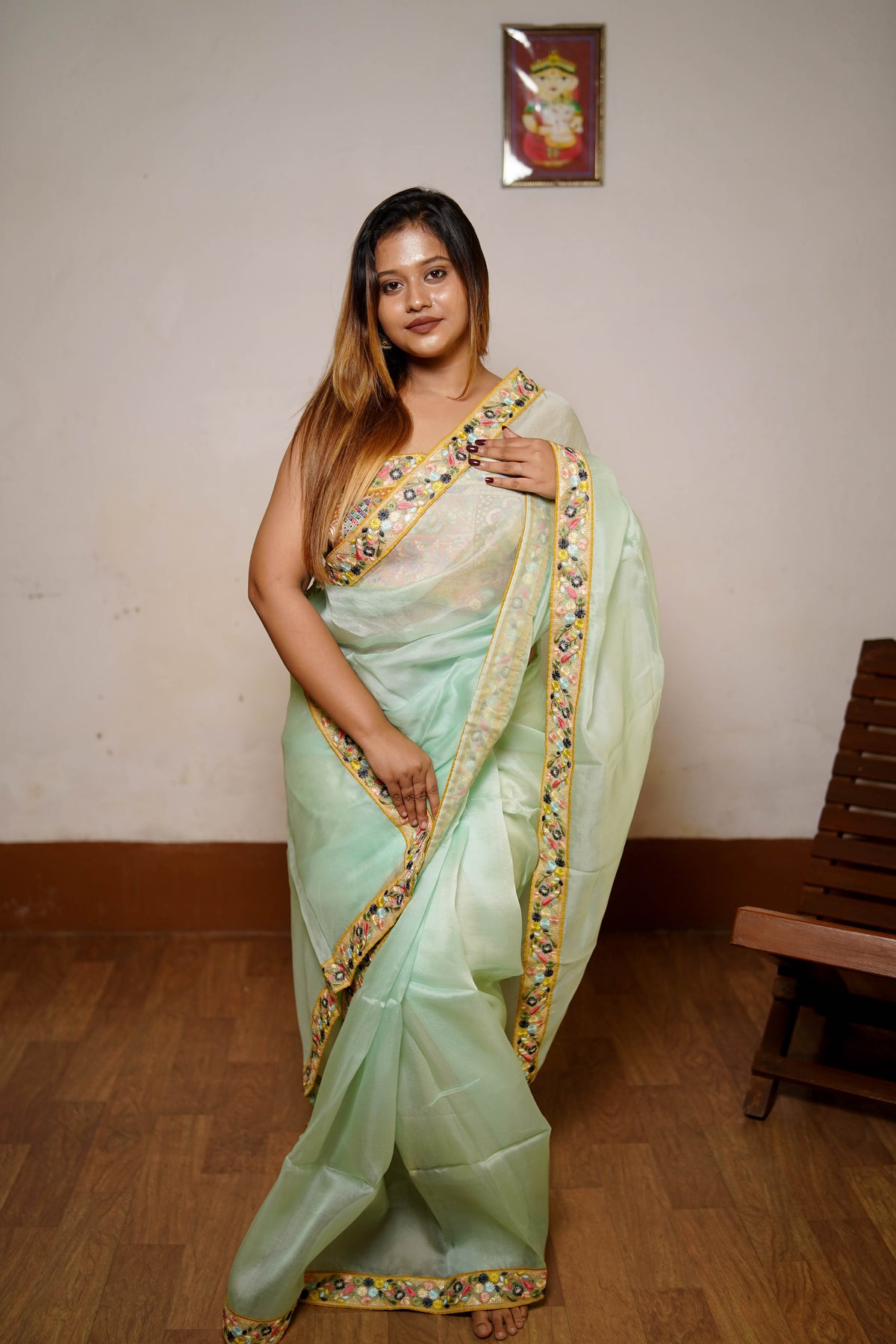 Celadon Bloom Embellished Saree