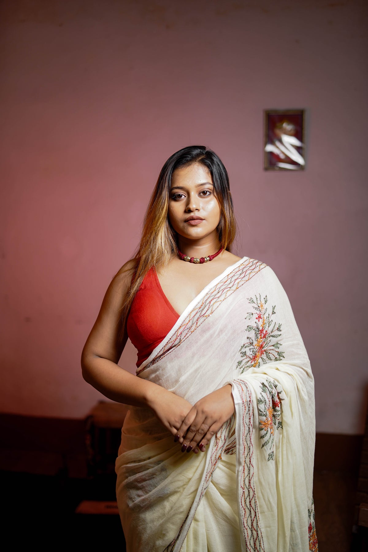 Ivory Blossom Embroidered Saree