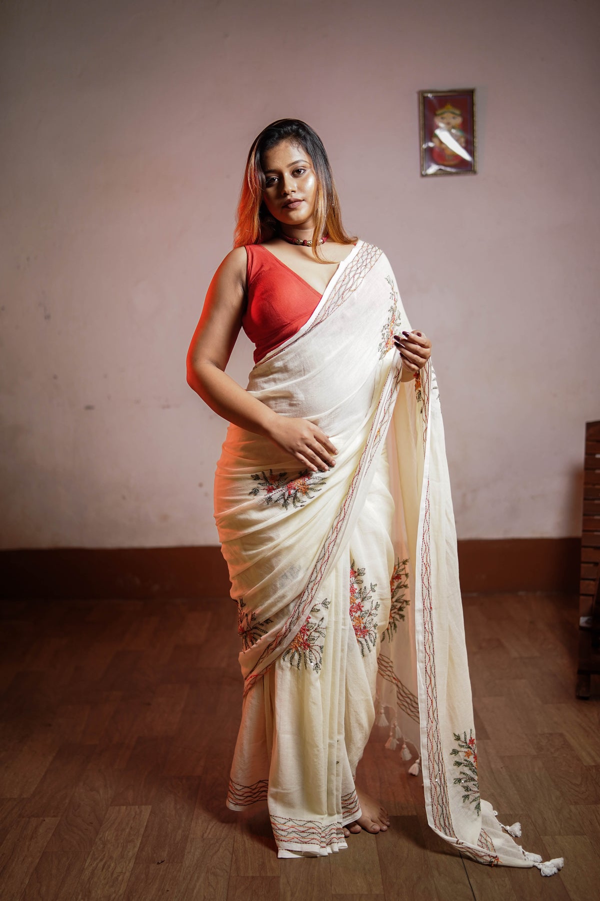 Ivory Blossom Embroidered Saree