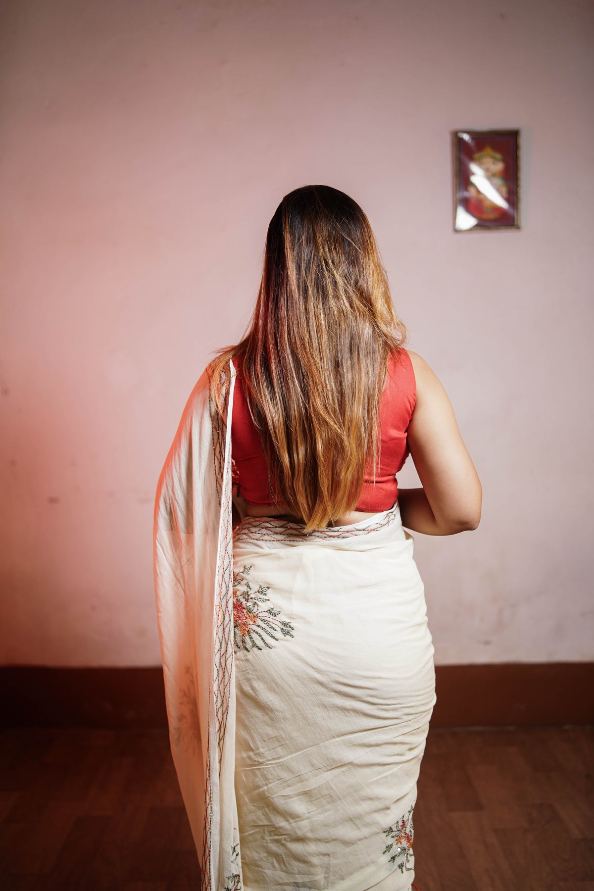 Ivory Blossom Embroidered Saree