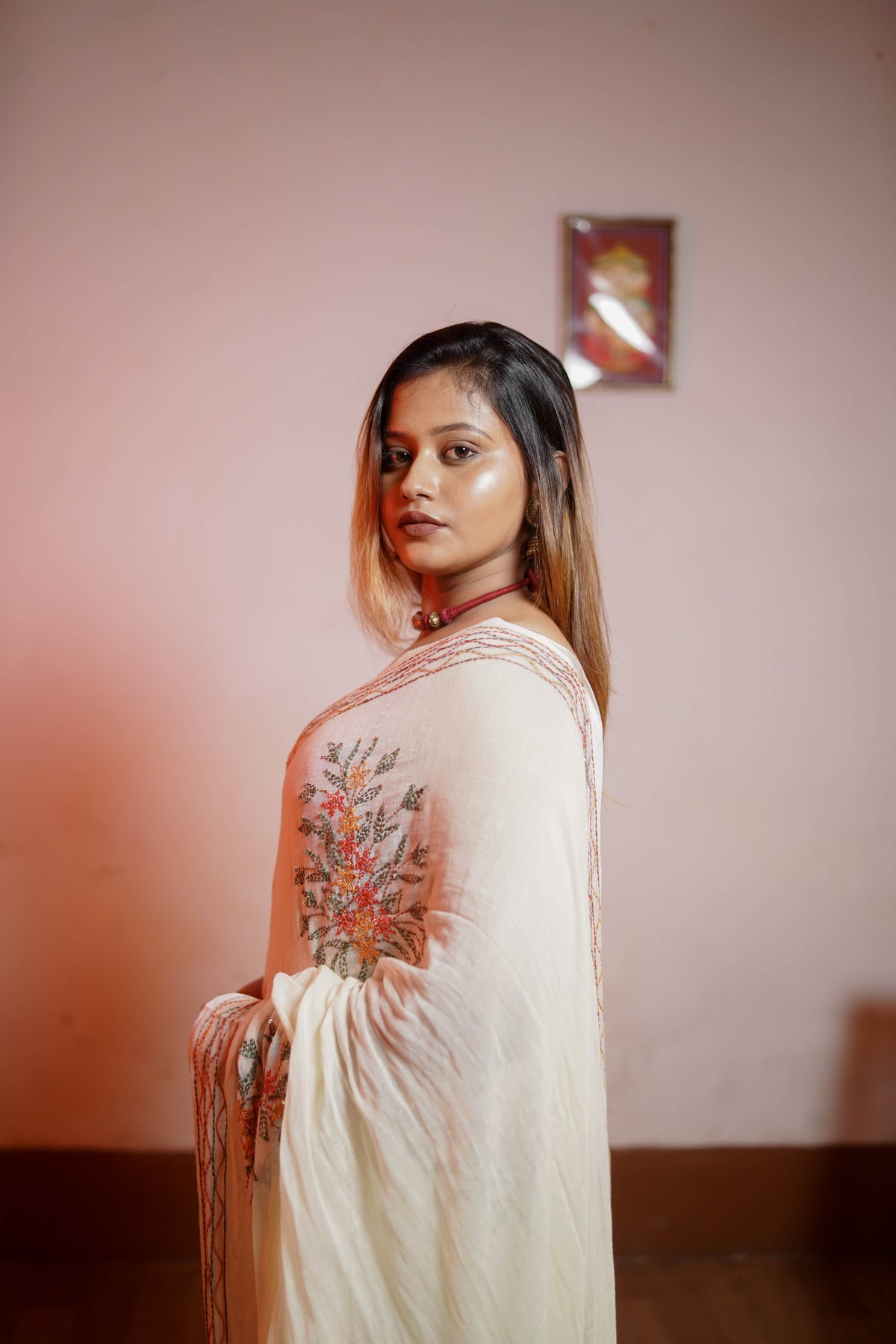 Ivory Blossom Embroidered Saree