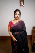 Noir Bloom Hand-Embroidered Saree