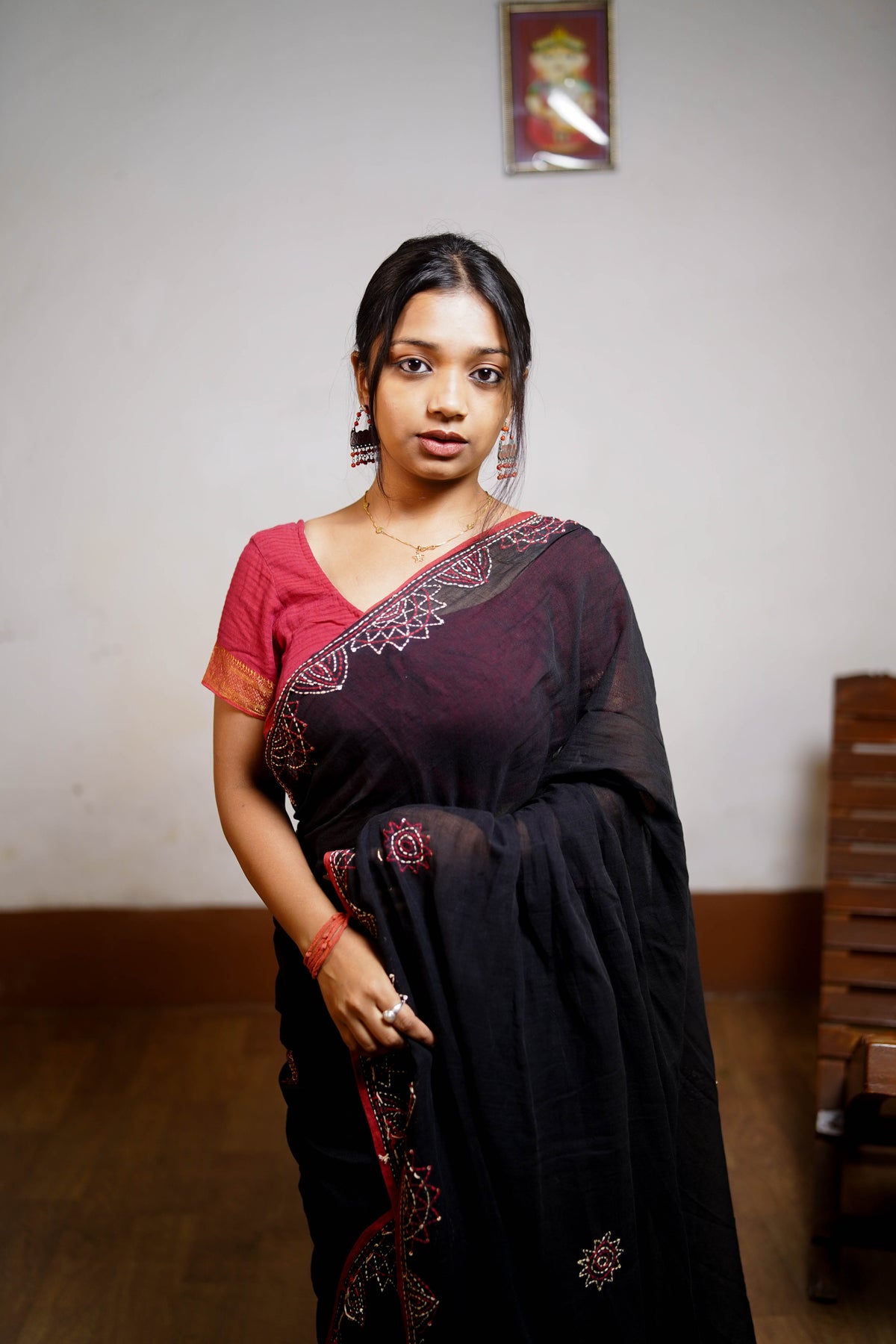 Noir Bloom Hand-Embroidered Saree