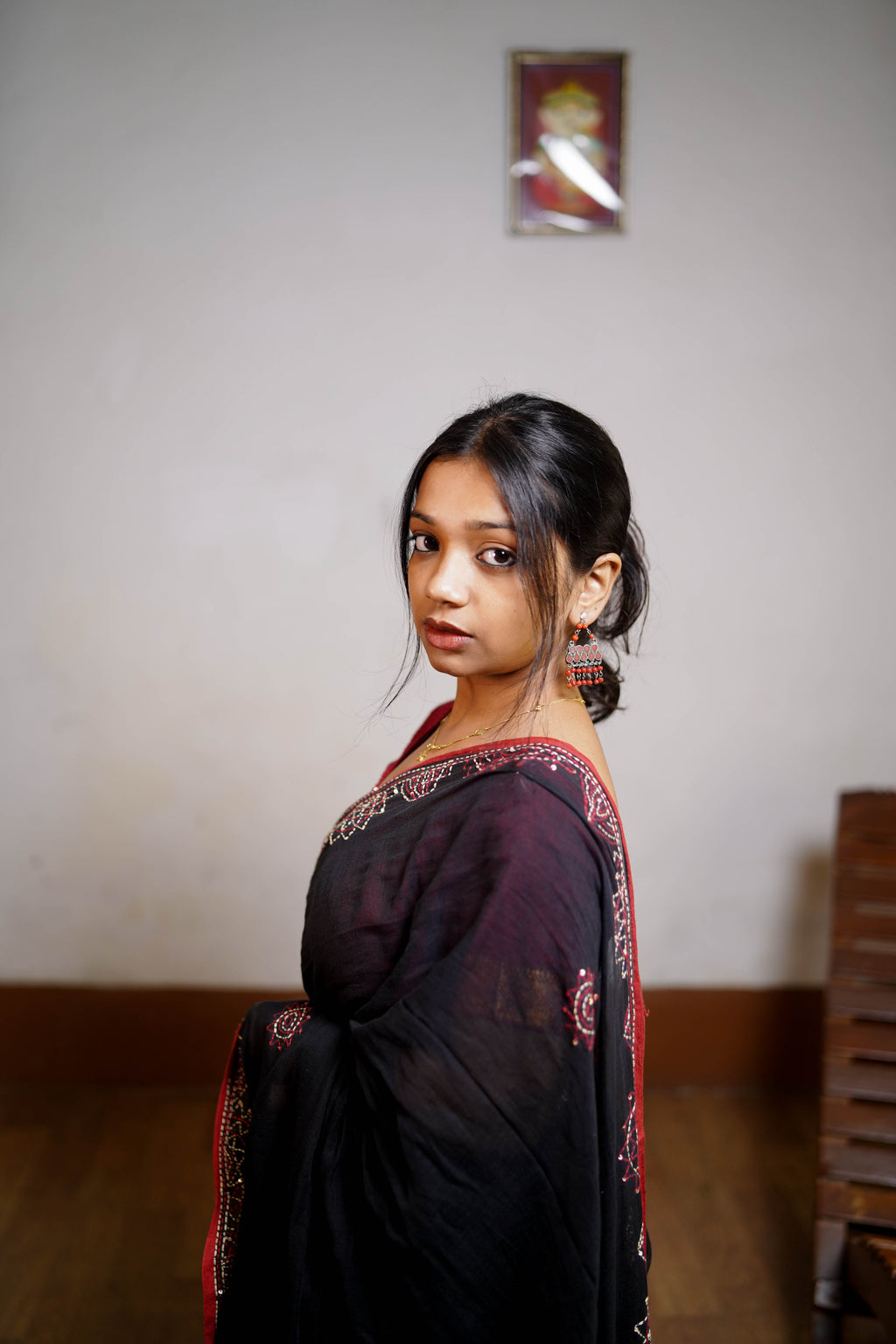 Noir Bloom Hand-Embroidered Saree