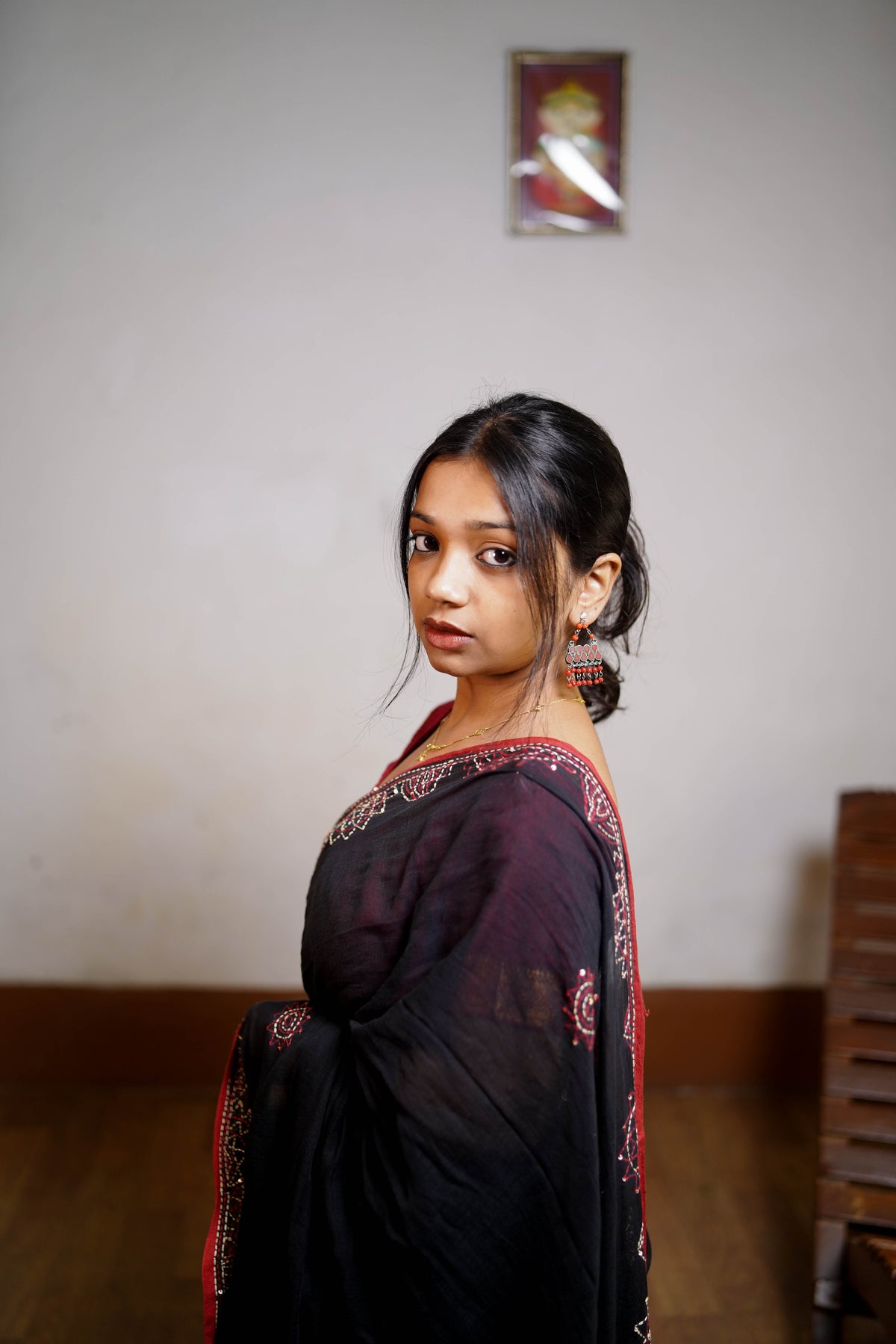 Noir Bloom Hand-Embroidered Saree