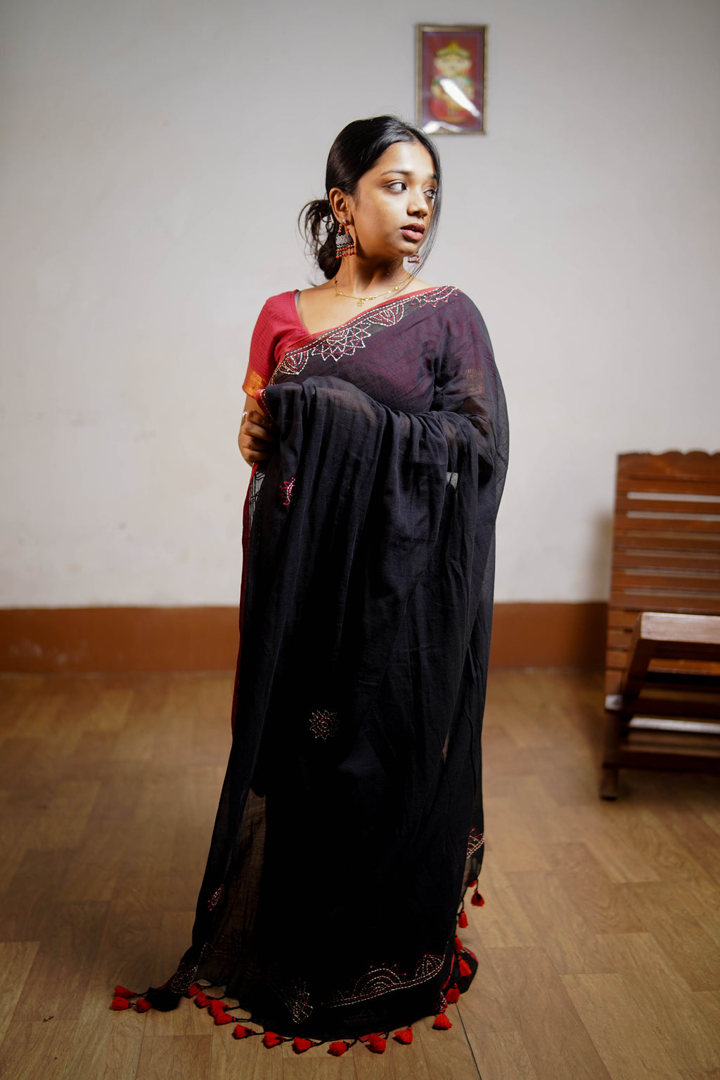 Noir Bloom Hand-Embroidered Saree