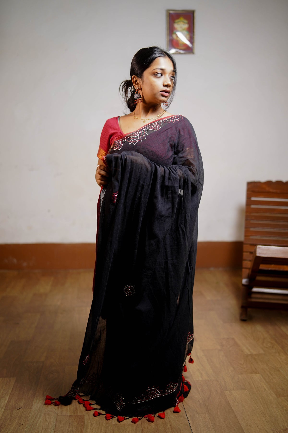 Noir Bloom Hand-Embroidered Saree