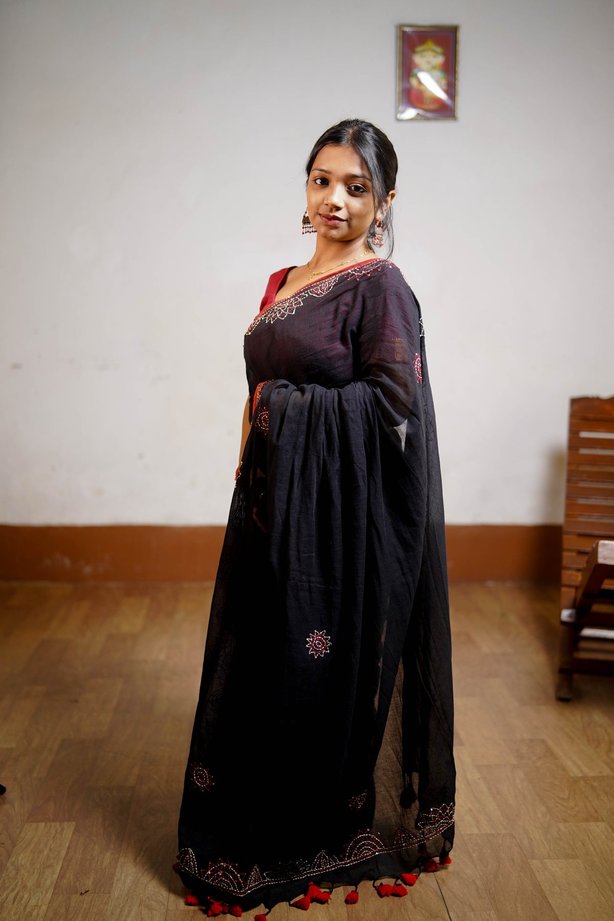 Noir Bloom Hand-Embroidered Saree