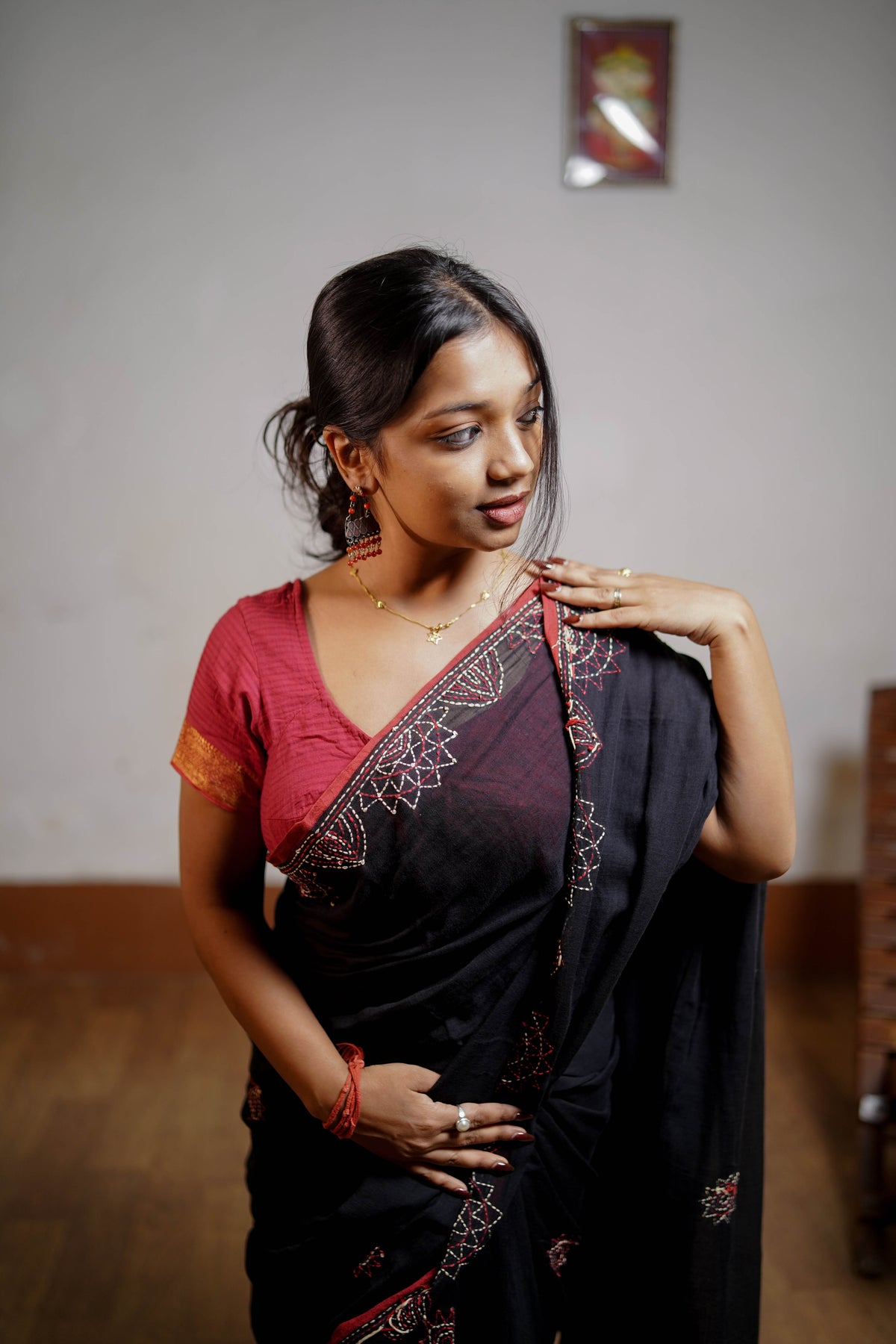 Noir Bloom Hand-Embroidered Saree