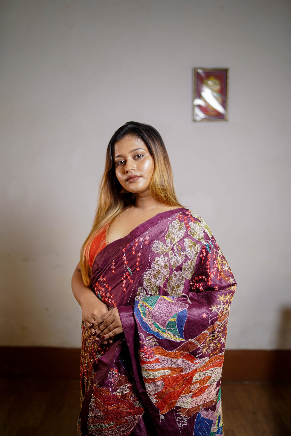Plum Royale Hand-Embroidered Saree