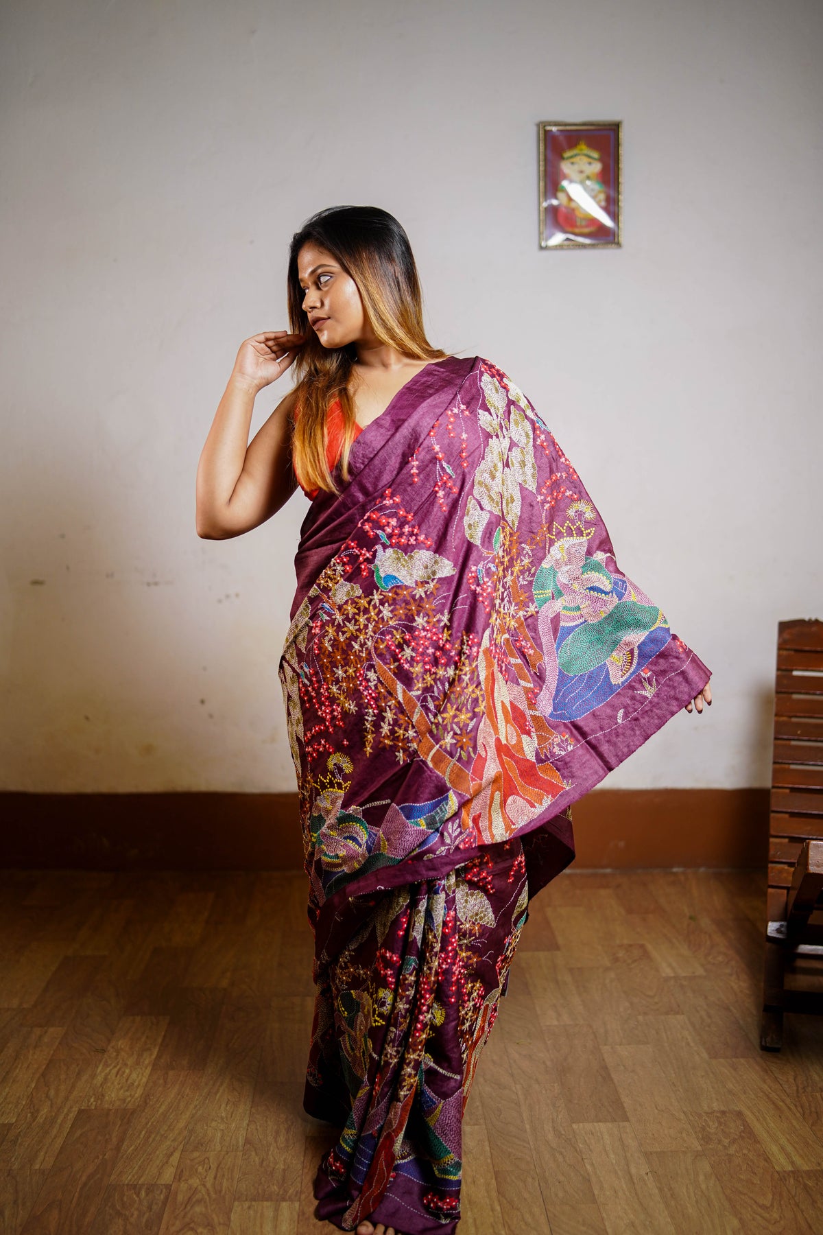 Plum Royale Hand-Embroidered Saree