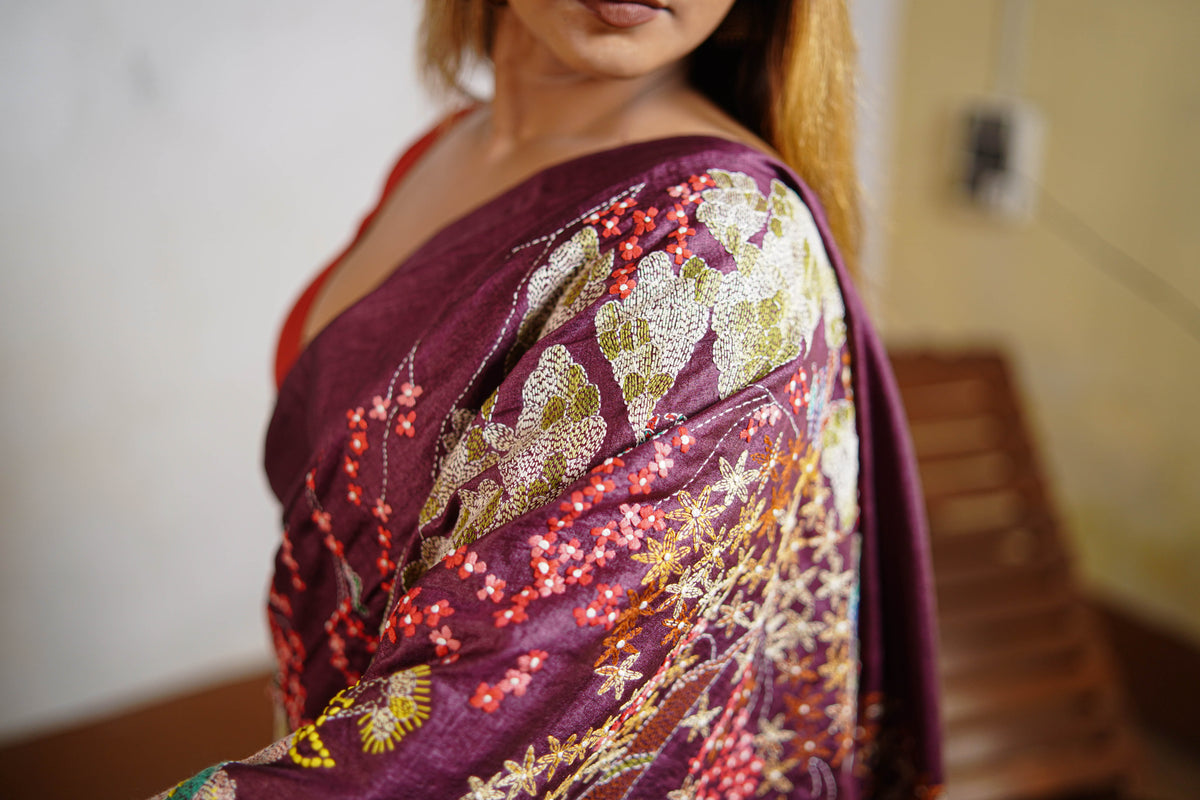 Plum Royale Hand-Embroidered Saree