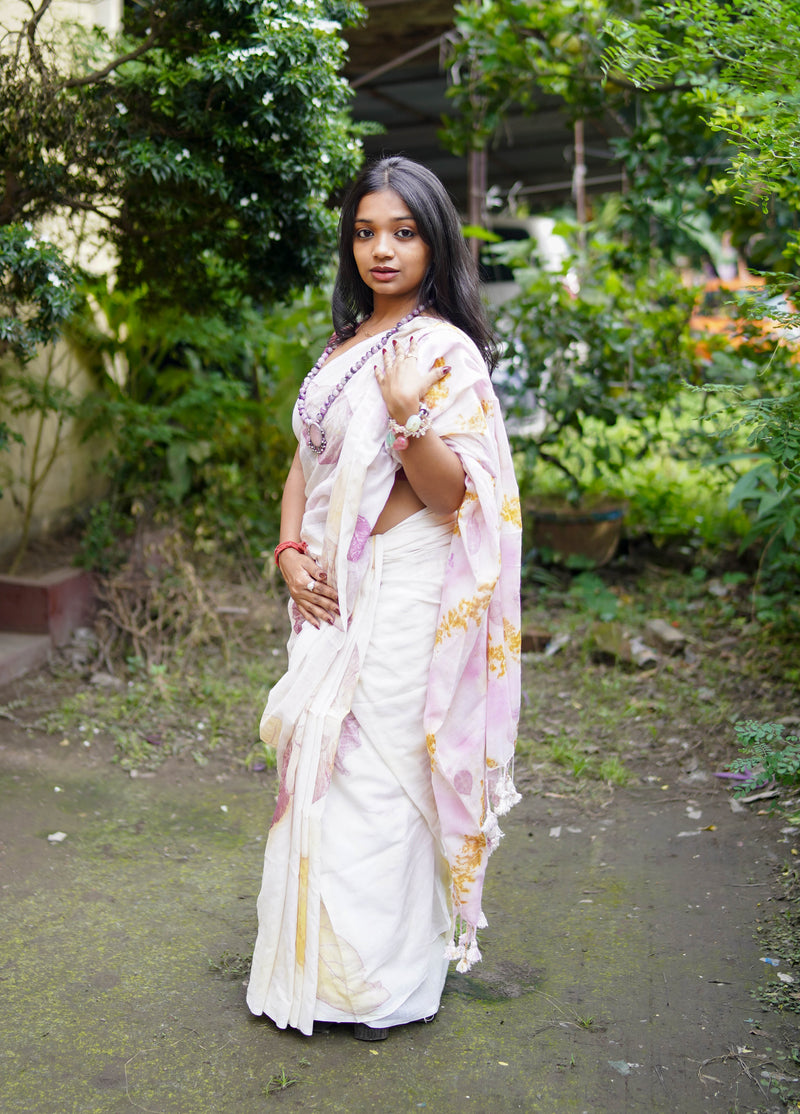 Botanical Bloom Eco-Printed Saree