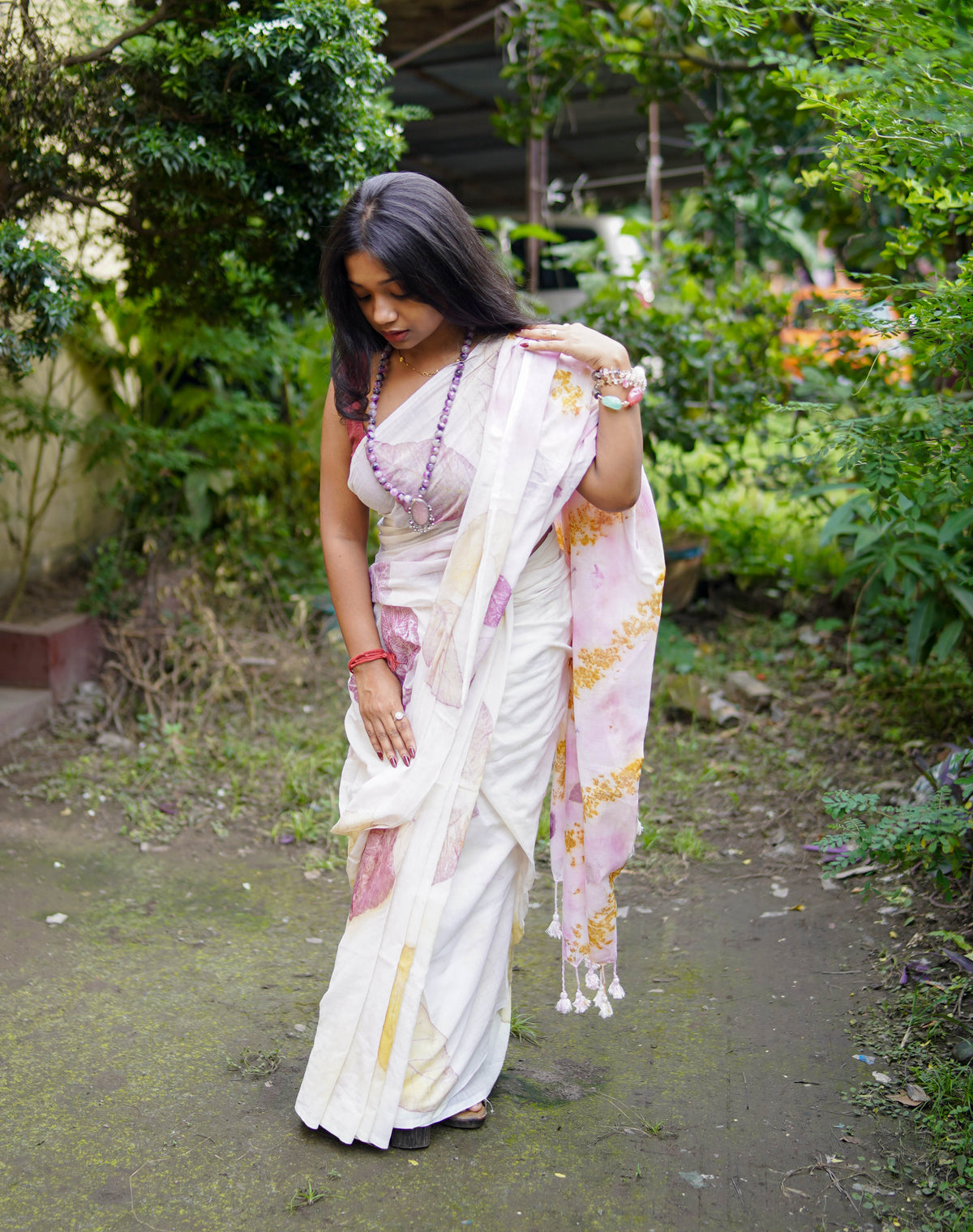 Botanical Bloom Eco-Printed Saree