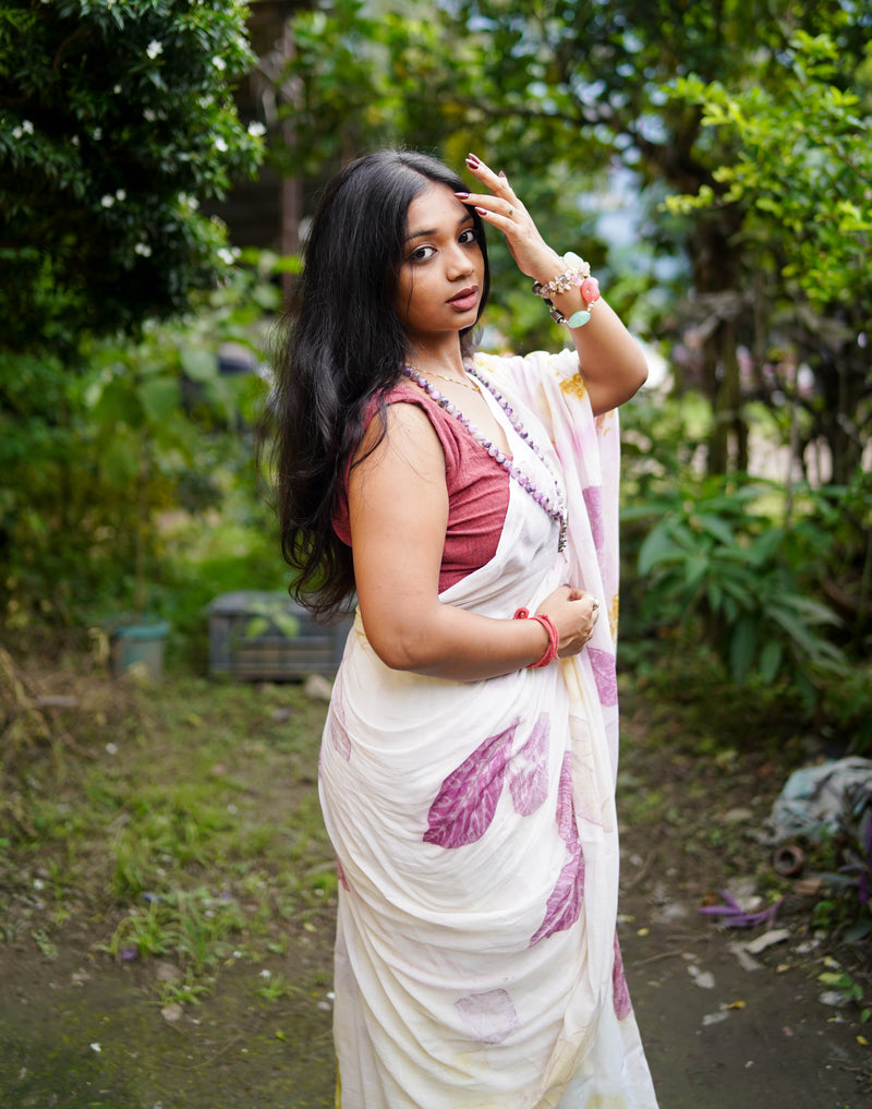Botanical Bloom Eco-Printed Saree