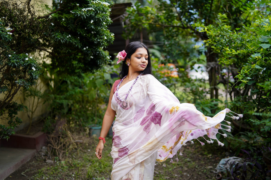 Botanical Bloom Eco-Printed Saree