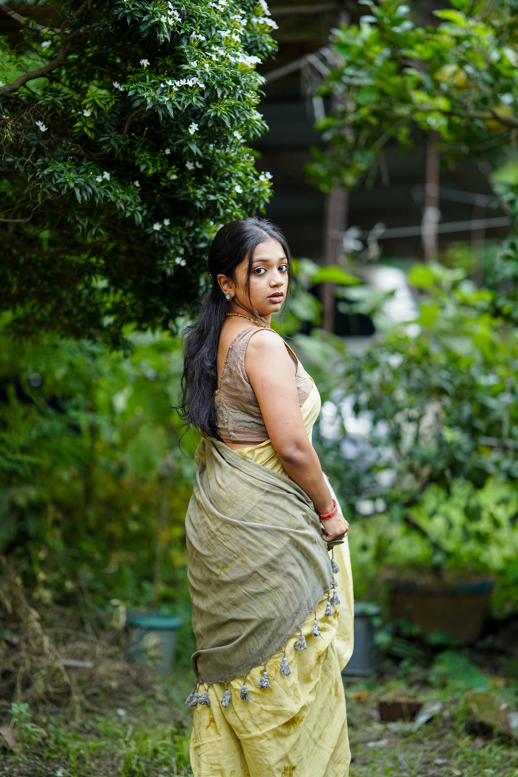 Mustard & Sage Eco-Printed Saree