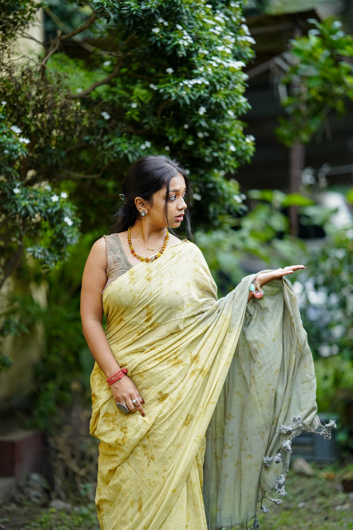 Mustard & Sage Eco-Printed Saree