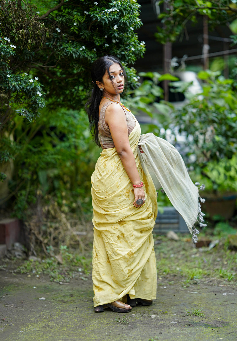 Mustard & Sage Eco-Printed Saree