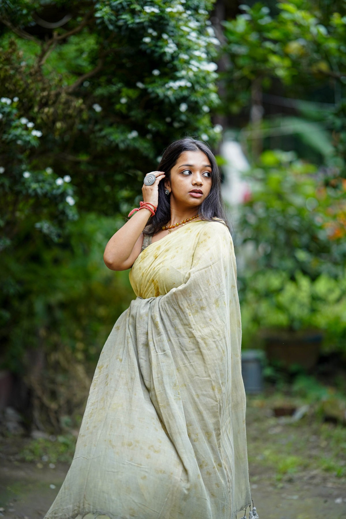 Mustard & Sage Eco-Printed Saree