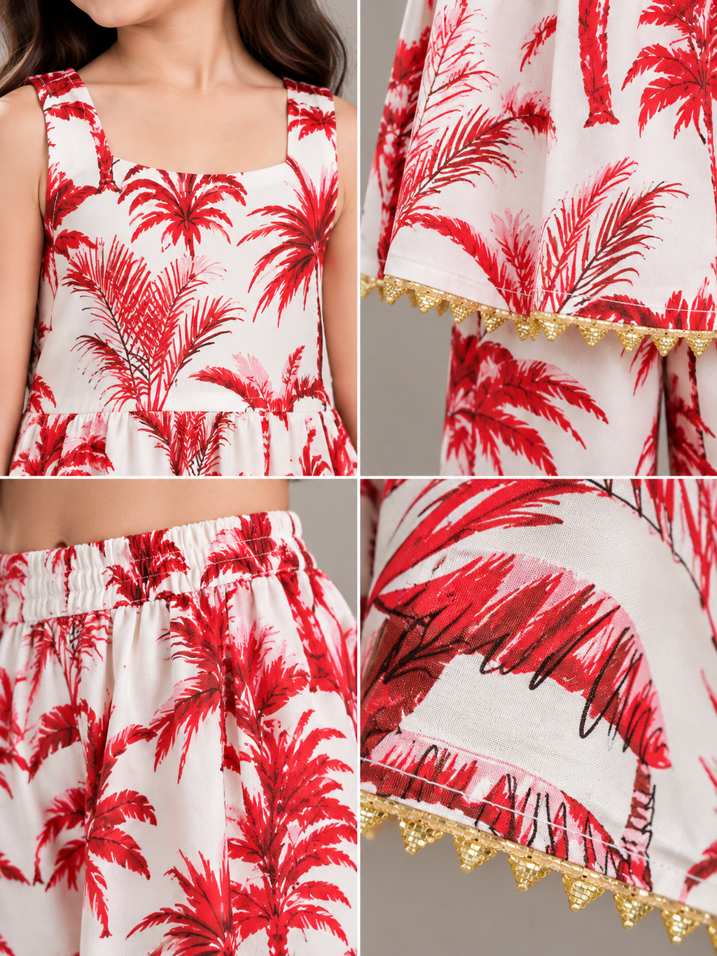 Red Palm Print Peplum Co-ord Set
