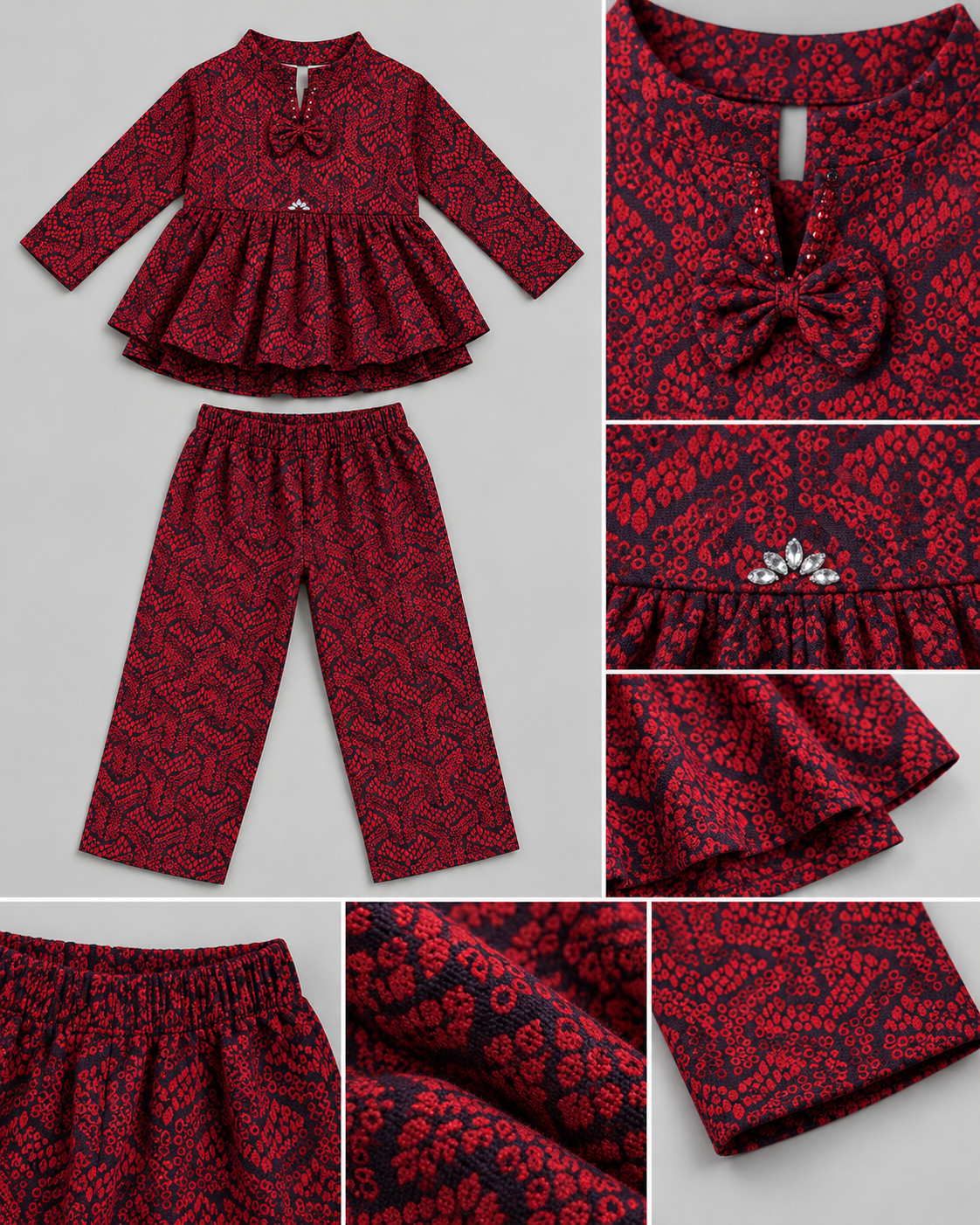 Red & Black Printed Peplum Set