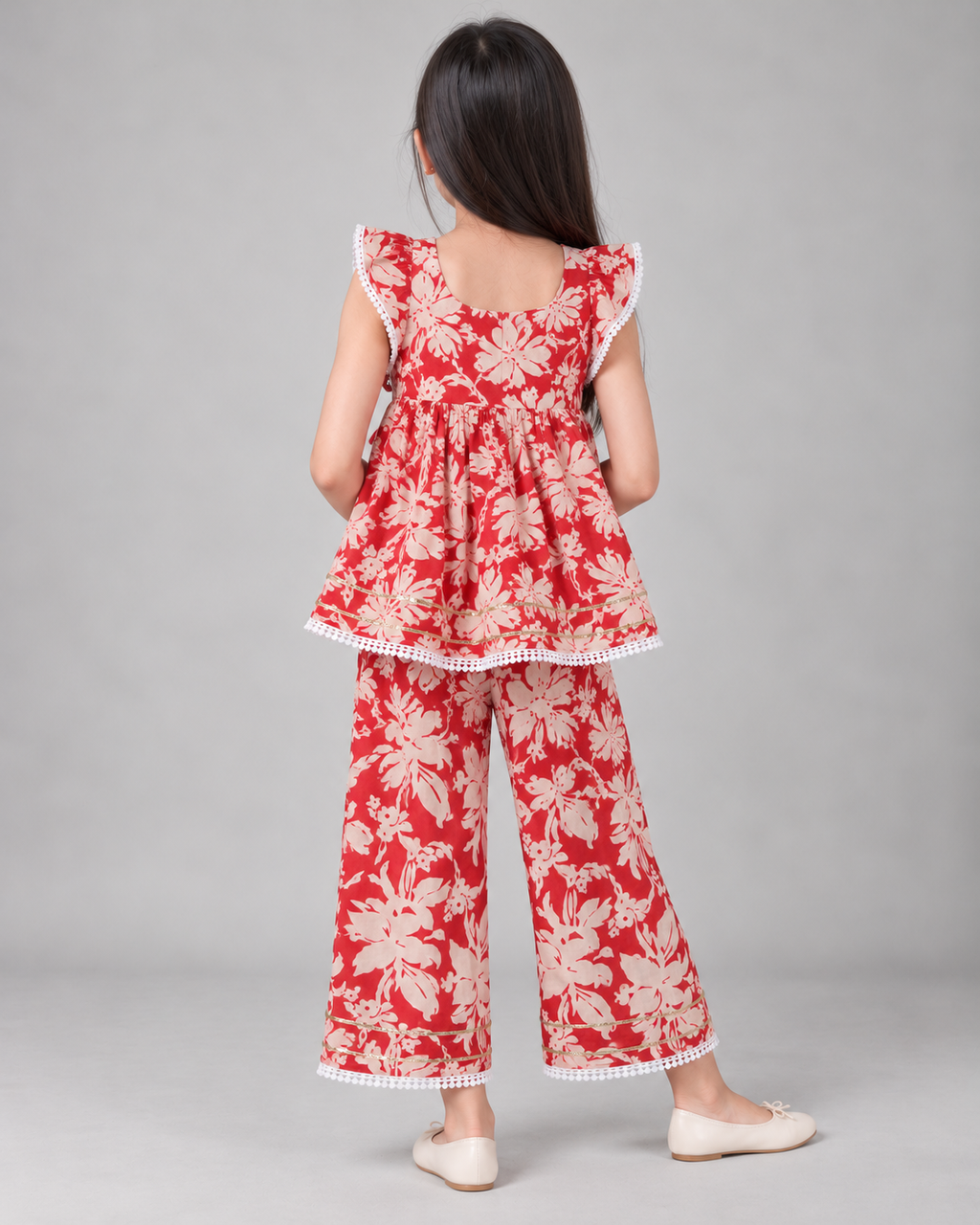 Red Floral Frock Palazzo Set