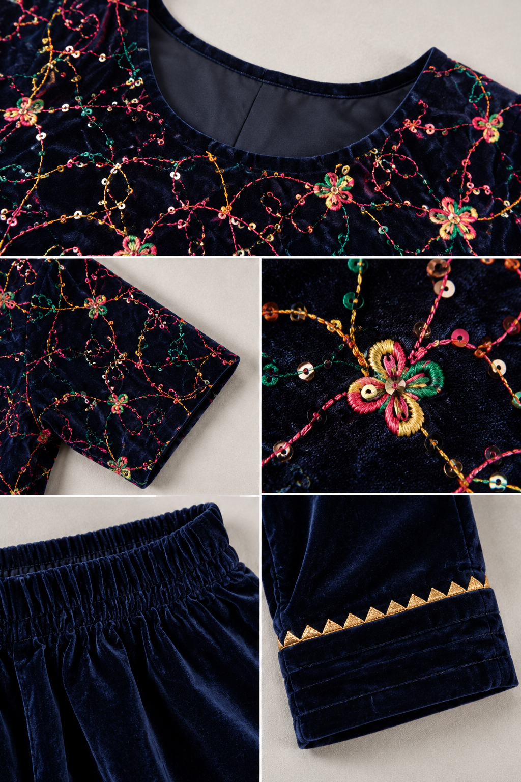 Navy Blue Velvet Occasion Wear Set