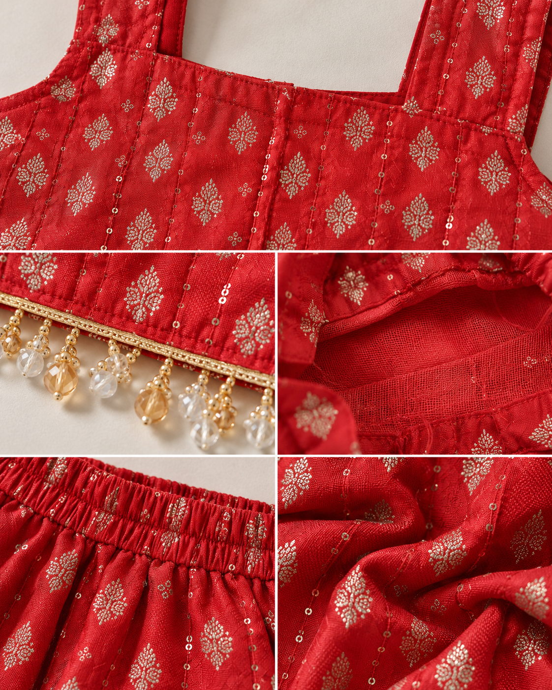 Red Occasion Wear Set with Pearl Tassels