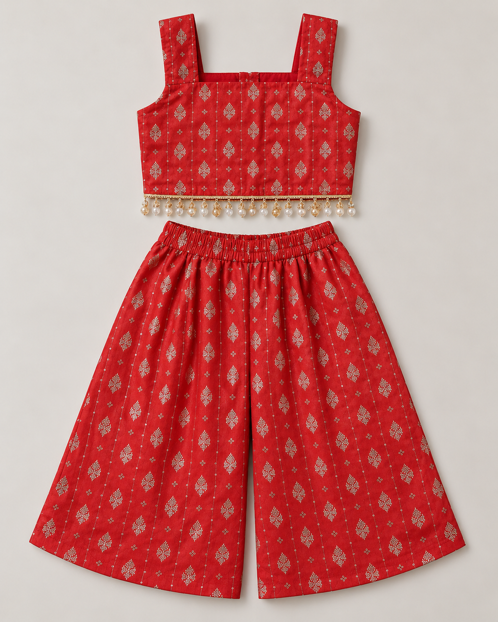 Red Occasion Wear Set with Pearl Tassels