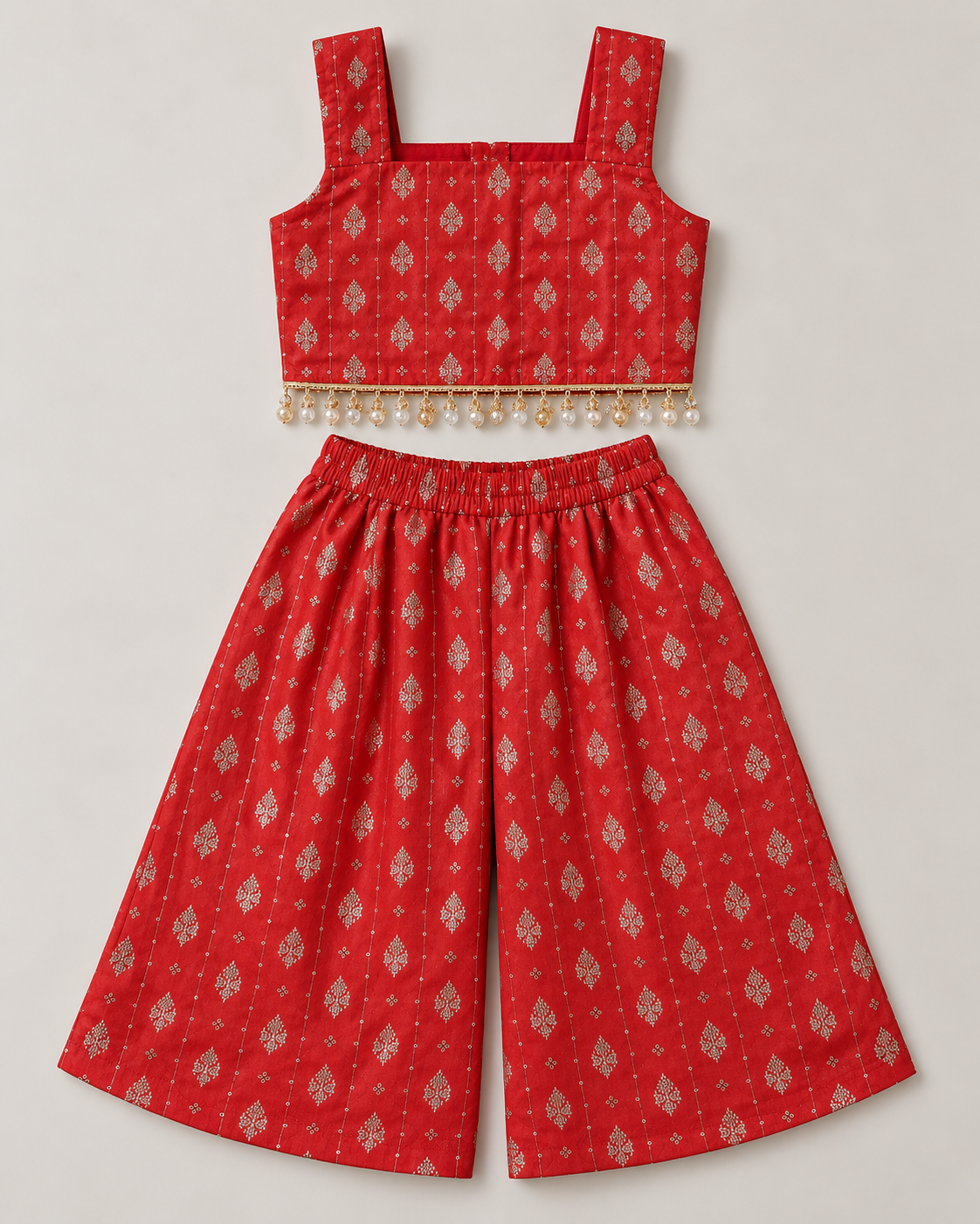 Red Occasion Wear Set with Pearl Tassels