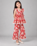 Red Floral Frock Palazzo Set
