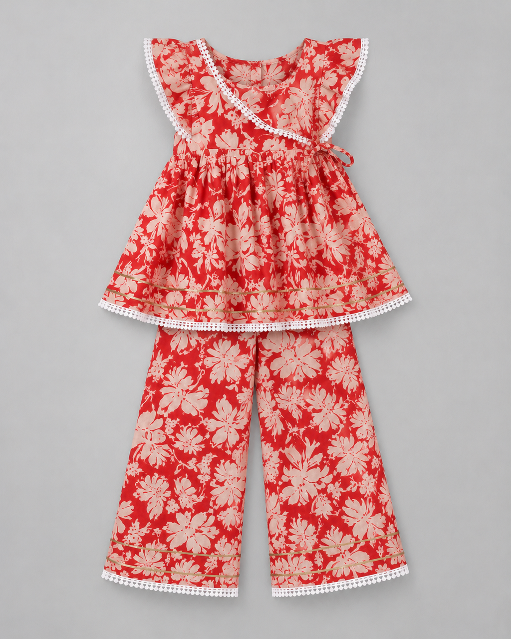 Red Floral Frock Palazzo Set