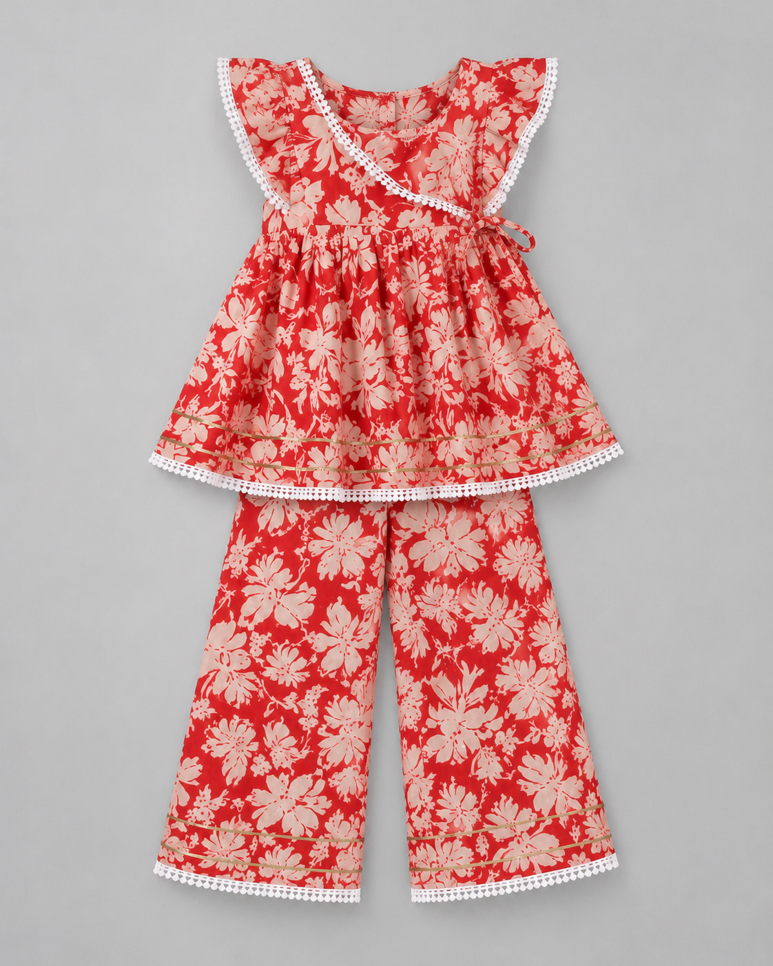 Red Floral Frock Palazzo Set