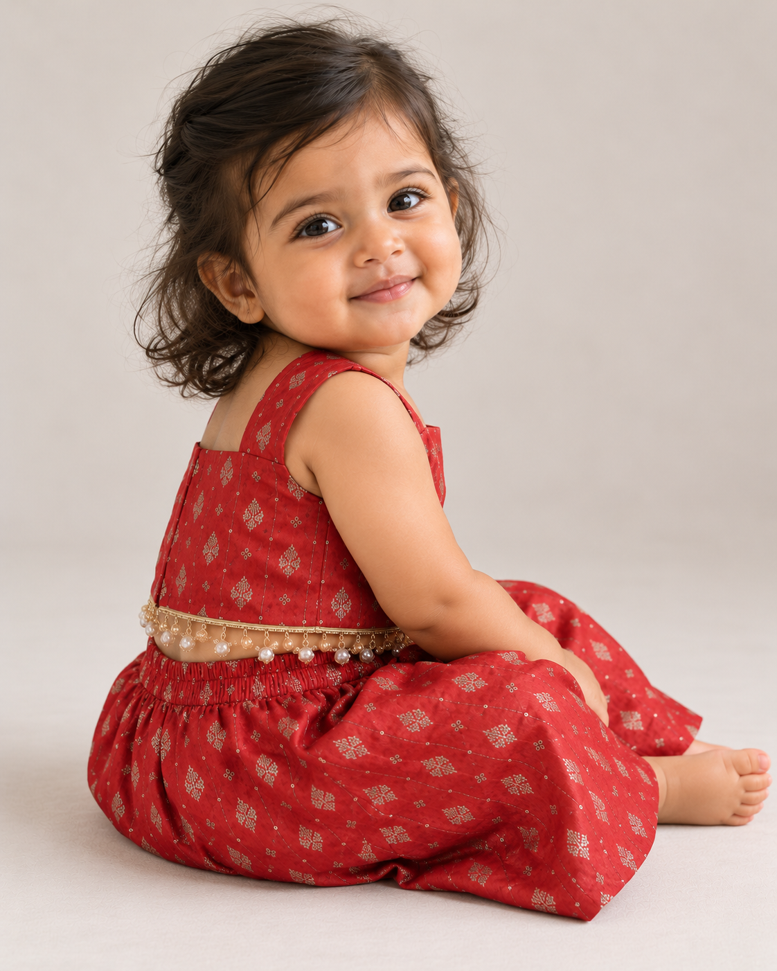 Red Occasion Wear Set with Pearl Tassels