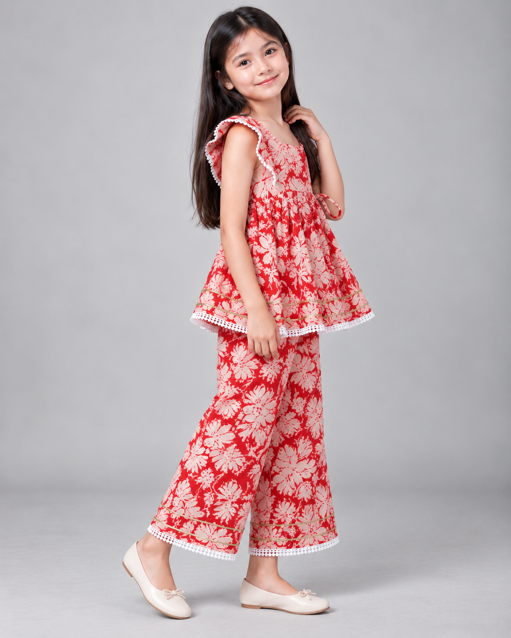 Red Floral Frock Palazzo Set