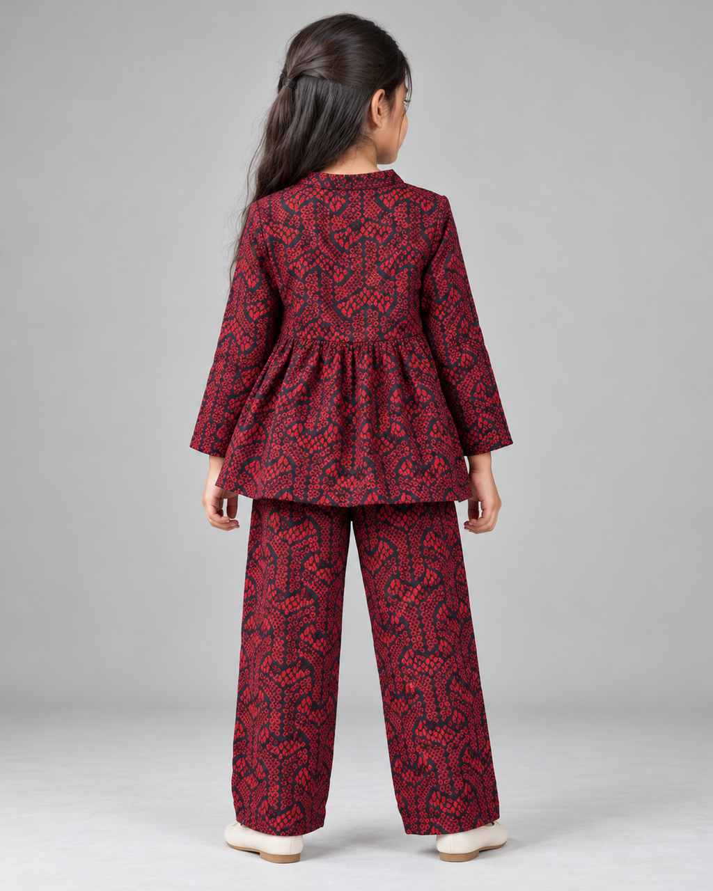 Red & Black Printed Peplum Set