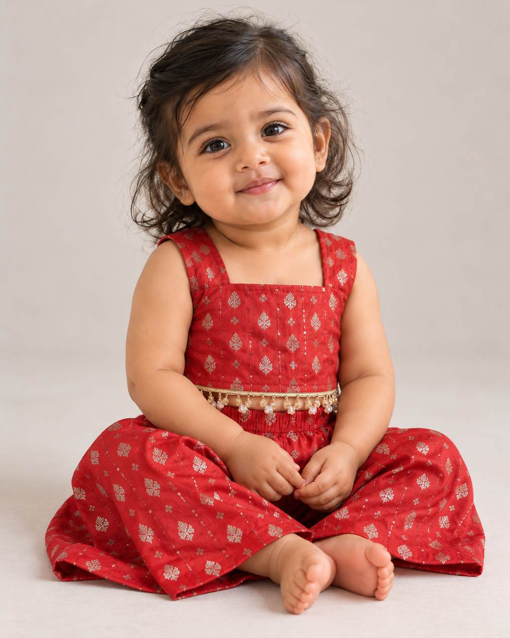 Red Occasion Wear Set with Pearl Tassels