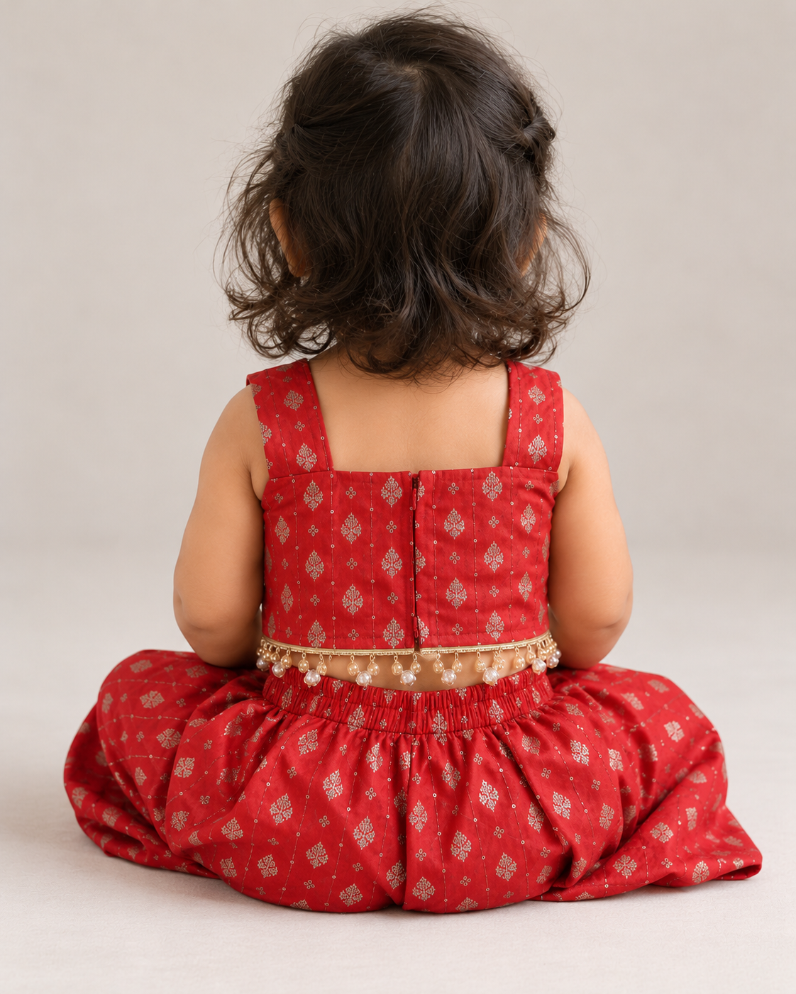 Red Occasion Wear Set with Pearl Tassels