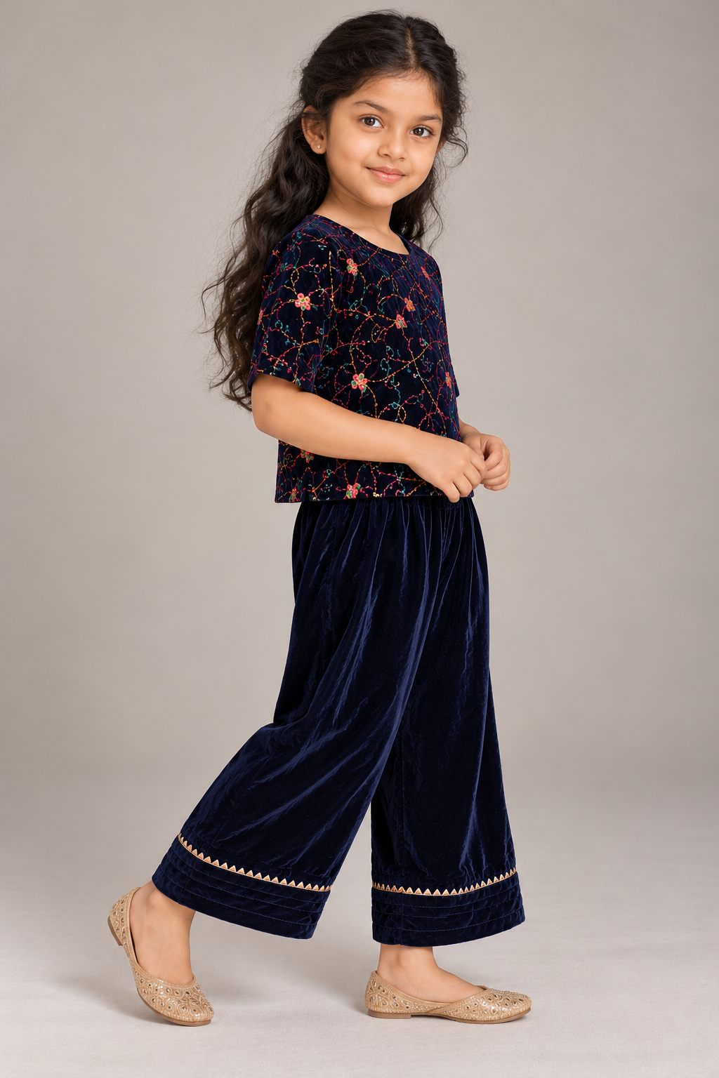 Navy Blue Velvet Occasion Wear Set