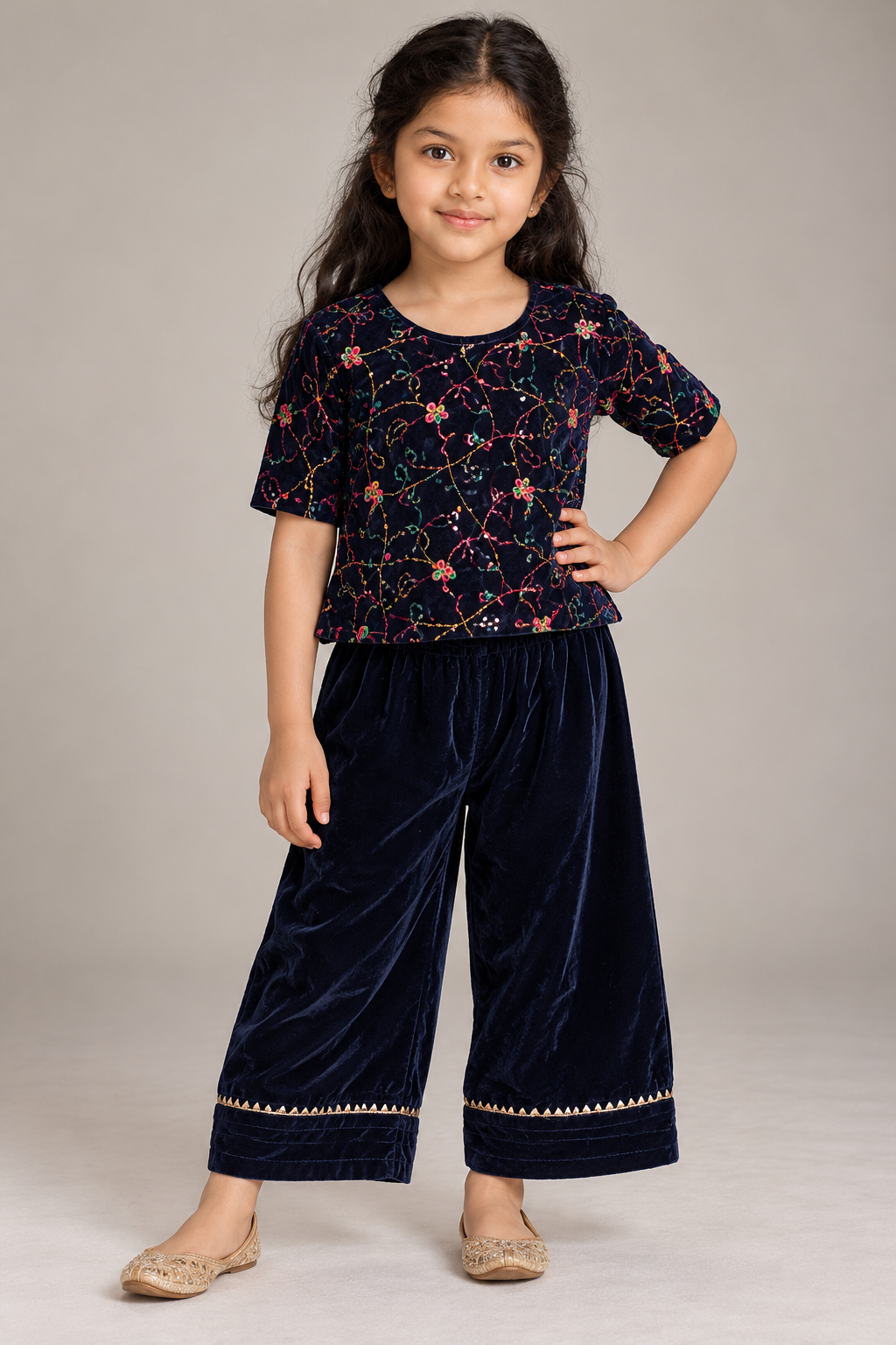 Navy Blue Velvet Occasion Wear Set