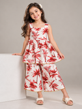 Red Palm Print Peplum Co-ord Set